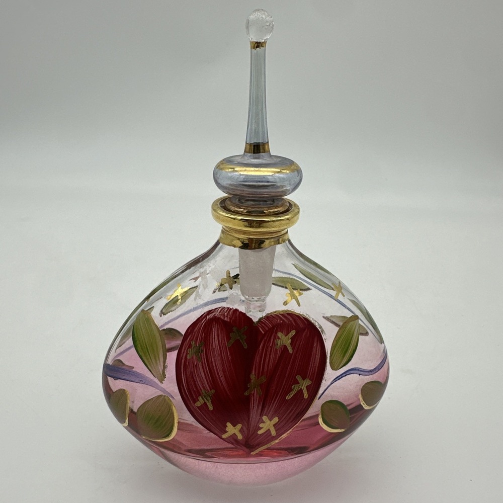 Vintage Royal Limited Italian 24% Lead Crystal Hand Painted Perfume Bottle 5"H